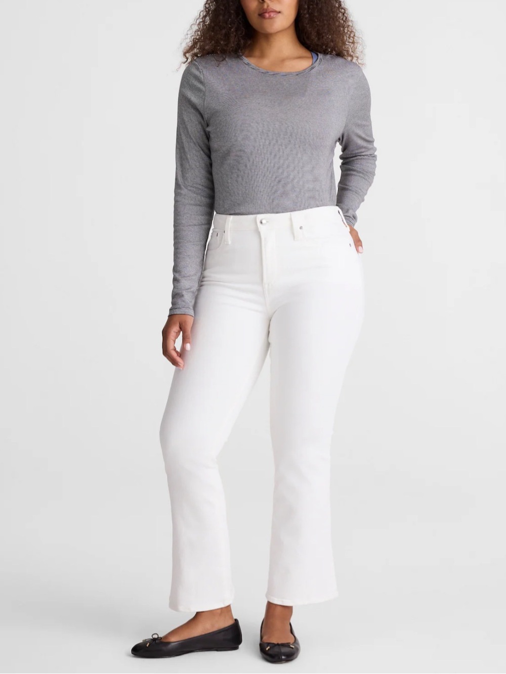 MADEWELL The Curvy Flare Crop Jean in Super Stretch White Denim Preppy Size 28